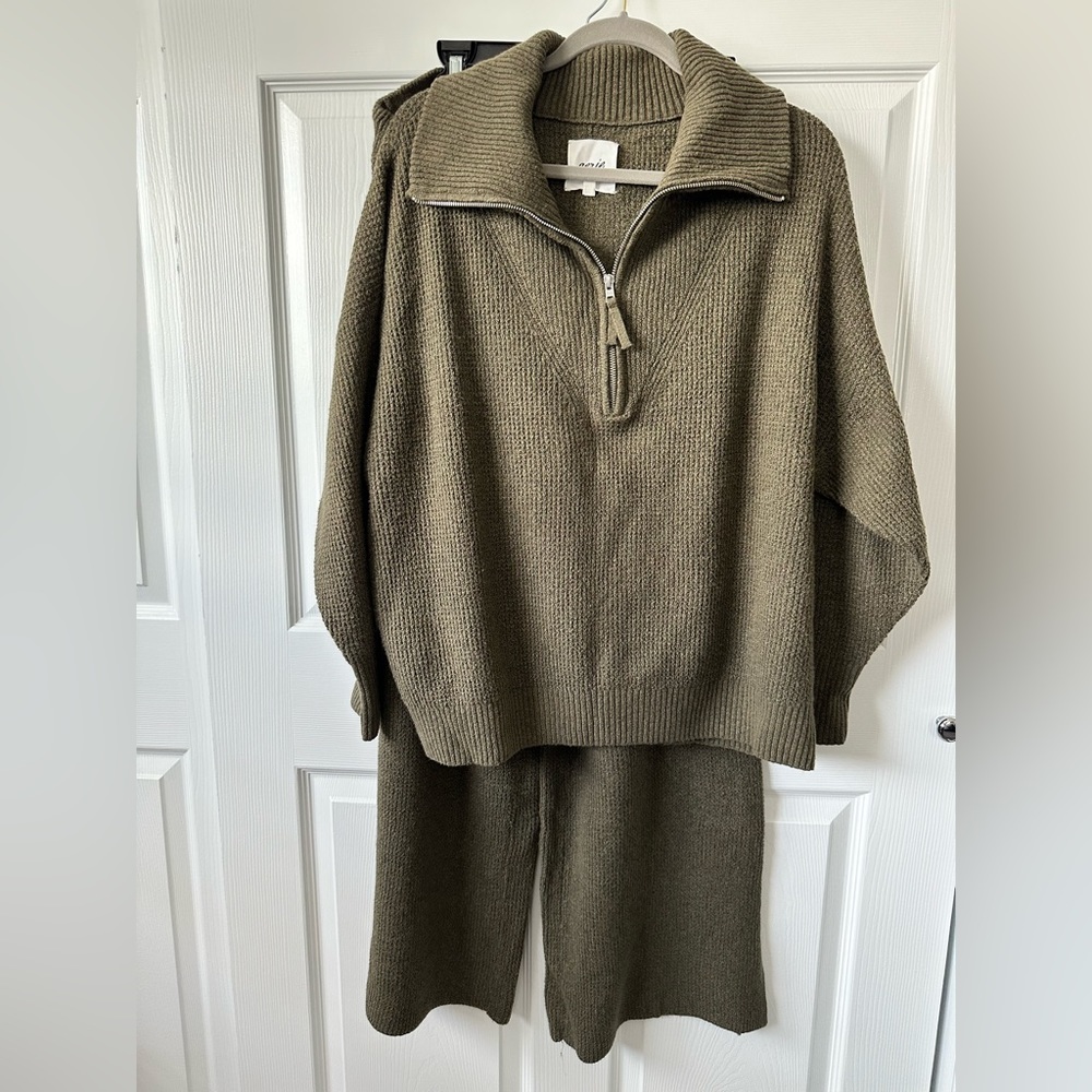 Aerie Waffle Knit Sweater Set Olive Green Large